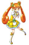  blonde_hair boots choker clover clover_hair_ornament cure_rosetta dokidoki!_precure double_bun earrings flower four-leaf_clover four-leaf_clover_hair_ornament full_body green_choker hair_flower hair_ornament jewelry knee_boots long_hair magical_girl mitamura-kun_(landcell) orange_eyes orange_hair precure ribbon rose simple_background skirt smile solo twintails white_background wrist_cuffs yotsuba_alice 