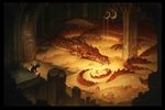  bilbo dragon feral hobbit j._r._r._tolkien justin_gerard male smaug the_hobbit treasure wings 