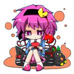  blush character_doll character_pillow chibi hairband handheld_game_console jiro-min kaenbyou_rin knees_together_feet_apart komeiji_satori nintendo_ds pillow pink_eyes pink_hair reiuji_utsuho slippers third_eye touhou 