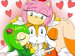  amy_rose blue_eyes canine clothing cosmo_the_seedrian cream_the_rabbit cute fox fur green_eyes green_hair hair hedgehog kissing lagomorph mammal miles_prower orange_hair pink_fur pink_hair rabbit sega smile sonic_(series) yellow_fur 