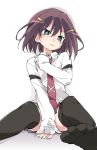  1girl black_legwear brown_hair green_eyes hair_ornament hairclip ixy necktie saki saki_achiga-hen school_uniform shindouji_school_uniform short_hair skirt tsuruta_himeko 