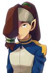  bad_id bad_pixiv_id brown_hair character_request hair_over_one_eye inazuma_eleven_(game) inazuma_eleven_(series) jacket male_focus motojima_hakka pointy_ears raimon simple_background solo track_jacket upper_body white_background 