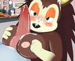  animal_genitalia anthro blush blush_(artist) breasts brown_fur canine_penis cum cum_on_breasts cum_on_face duo erection faceless_male female fur green_eyes knot mabel_able male masturbation nintendo nipples nude penis sable_able straight titfuck unknown_artist video_games voyeur 