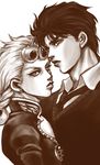  bad_id bad_pixiv_id braid curly_hair father_and_son freeky giorno_giovanna jojo_no_kimyou_na_bouken jonathan_joestar monochrome multiple_boys sepia sweater time_paradox 