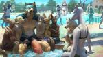  anthro ball_growth balls big_balls big_bulge bulge canine clothed clothing fennec fox fur growth hyper hyper_penis male mammal penis penis_growth pool_(disambiguation) size_theft spectrumshift water_park wolf 
