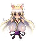  ahoge animal_ears bad_id bad_pixiv_id bare_shoulders blonde_hair blush breasts covered_nipples fox_ears gem highres huge_ahoge huge_breasts izuna_(shinrabanshou) johan_(johan13) light_smile long_hair nipples red_eyes see-through shinrabanshou solo taut_clothes upper_body 