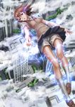  bad_id bad_pixiv_id biribiri breasts brown_eyes brown_hair city cloud coin electricity falling highres infukun medium_breasts misaka_mikoto school_uniform short_hair shorts shorts_under_skirt skirt socks solo sweater_vest to_aru_majutsu_no_index 