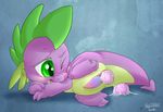  cub dragon egg friendship_is_magic green_eyes hellticket herm intersex my_little_pony one_eye_closed oviposition penis plain_background purple_body pussy scalie solo spike_(mlp) young 
