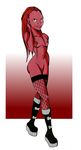  alien anthro belted_boots dreadlocks ecchi female fishnet gradient_background grey_eyes invalid_tag pose pussy solo 