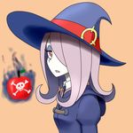  1:1 1girl absurdres grey_hair hair_over_one_eye hat highres little_witch_academia nintendop red_eyes skull smile solo sucy_manbabalan witch witch_hat 