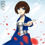  1girl bioshock bioshock_infinite blue_eyes breasts brown_hair dress elizabeth_(bioshock_infinite) short_hair 