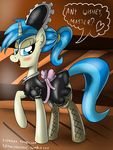  allie_way_(mlp) blue_eyes blue_hair blush clothing equine female feral fishnet friendship_is_magic hair horn horse legwear maid maid_uniform mammal my_little_pony open_mouth pony skirt solo stockings suggestive unicorn ziemniax 