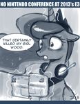  black_and_white english_text equine female feral friendship_is_magic glowing greyscale headset horn horse john_joseco levitation mammal monochrome my_little_pony open_mouth pony princess_luna_(mlp) royalty solo text tiara winged_unicorn wings 