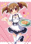  brown_hair maid red_eyes short_twintails silica sword_art_online thighhighs tougo tray twintails waitress 