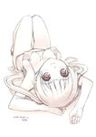  artist_name bad_id bad_twitter_id blush breasts cleavage copyright_request covered_nipples dated downblouse kiya_shii long_hair looking_at_viewer lying medium_breasts monochrome simple_background smile solo upside-down white_background 