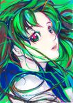 acrylic_paint_(medium) bad_id bad_pixiv_id colorful face green_hair lips long_hair nose original portrait solo tatsumi_(serao) traditional_media 