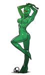  arms_up ass breasts ganassa genderswap goo_girl green_skin highres large_breasts league_of_legends monster_girl nude raised_eyebrow see-through slime smile solo standing standing_on_one_leg twisted_torso yellow_eyes zac 
