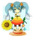  aqua_eyes aqua_hair bad_id bad_pixiv_id chibi dress fish_tail flower hat hatsune_miku long_hair multiple_tails solo sssa-ron sunflower tail too_literal twintails two_tails vocaloid 