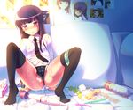  anal_beads anus bad_id bad_pixiv_id black_hair black_legwear black_panties blush breasts condom flower inu_x_boku_ss inuga_anahoru long_hair long_legs looking_at_viewer necktie panties photo_(object) purple_eyes sex_toy shirakiin_ririchiyo shirt small_breasts solo spread_legs thighhighs tissue tissue_box too_many too_many_sex_toys underwear white_shirt 