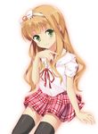  azuki_azusa bad_id bad_pixiv_id black_legwear blonde_hair green_eyes hentai_ouji_to_warawanai_neko. long_hair looking_at_viewer mimura_zaja plaid plaid_skirt pleated_skirt skirt smile solo thighhighs zettai_ryouiki 