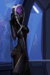  alien ass bodysuit breasts helmet large_breasts mass_effect morganagod quarian reflection solo tali'zorah window 