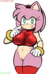  anthro big_breasts blush bottomless breasts colored edit female green_eyes habbodude hair hedgehog mammal matospectoru navel pink_hair pussy sega smile sonic_(series) 