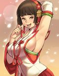  arm_up armpits bad_id bad_pixiv_id blush breasts brown_eyes brown_hair detached_sleeves hairband japanese_clothes large_breasts lips maou_alba nail_polish okuni petals sengoku_musou short_hair sideboob solo 