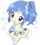  aikatsu! aikatsu!_(series) blue_eyes blue_hair blush chibi dress kiriya_aoi mirai_(sugar) open_mouth side_ponytail smile solo star 