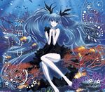  ahoge blue_eyes blue_hair bubble copyright_name dress fish hatsune_miku highres long_hair shinkai_shoujo_(vocaloid) solo twintails underwater very_long_hair vocaloid yonasawa 