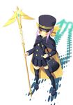  bag blush cape fumika hat kanaka legs purple_hair satchel shako_cap shigofumi skirt solo staff tenkuu_nozora thighhighs yellow_eyes 