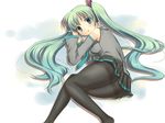  alternate_legwear bad_id bad_pixiv_id black_legwear detached_sleeves green_eyes green_hair hatsune_miku long_hair nasunoko panties panties_under_pantyhose pantyhose skirt solo striped striped_panties thighband_pantyhose twintails underwear vocaloid 