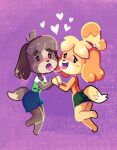 absurd_res accessory animal_crossing anthro bell blouse blush bodily_fluids bottomwear brother_(lore) brother_and_sister_(lore) bulge canid canine canis clothed clothing crossdressing digby_(animal_crossing) domestic_dog duo female french_kissing hair_accessory hairband hand_holding heart_symbol hi_res incest_(lore) isabelle_(animal_crossing) jacket kissing looking_at_viewer male male/female mammal nintendo raised_leg saliva saliva_on_tongue saliva_string shih_tzu sibling_(lore) sister_(lore) skirt string_bow topwear toy_dog vest wafflecat
