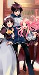  2girls arm_grab blue_eyes height_difference hiraga_saito louise_francoise_le_blanc_de_la_valliere maid multiple_girls one_eye_closed pentacle pink_eyes pink_hair purple_hair short_hair siesta thighhighs usatsuka_eiji zero_no_tsukaima 