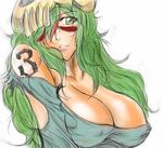  arrancar artist_request bleach breasts cleavage covered_nipples facial_mark green_eyes green_hair hair_over_one_eye large_breasts long_hair nelliel_tu_odelschwanck skull solo spoilers tattoo 