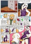 absurd_res alphys anthro asriel_dreemurr_(god_form) blush boss_monster_(undertale) bovid breasts caprine clothed clothing comic comparing duo erection eyewear fur genitals glasses goat gynomorph hi_res humiliation intersex intersex/male lizard male mammal penis penis_humiliation reptile rotten_owl scalie simple_background small_penis small_penis_humiliation smile tail teeth text traditional_media_(artwork) undertale undertale_(series) white_body white_fur yellow_body