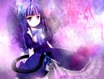  blue_hair cat_tail dress frederica_bernkastel frills long_hair mathnote purple_eyes ribbon serious solo tail tail_ribbon umineko_no_naku_koro_ni 