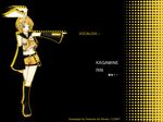  absurdres blonde_hair detached_sleeves hair_ribbon headset highres illusionk kagamine_rin midriff ribbon short_hair shorts solo vocaloid 