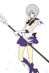  ayanami_rei back_bow bishoujo_senshi_sailor_moon blue_hair boots bow cosplay gen holding holding_spear holding_weapon knee_boots lowres magical_girl neon_genesis_evangelion oekaki pale_skin parody polearm purple_footwear purple_sailor_collar red_eyes sailor_collar sailor_saturn sailor_saturn_(cosplay) sailor_senshi_uniform short_hair silence_glaive solo spear weapon 