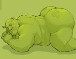 2024 absurd_res all_fours belly big_belly big_butt biped blush butt dreamworks green_body hi_res humanoid male musclegut muscular ogre overweight overweight_male shrek_(character) shrek_(series) simple_background smile solo tylerstark