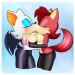 anthro anthro_on_anthro archie_comics armwear bat breast_grab breast_squish breasts canid canine clothing duo elbow_gloves eyes_closed female female/female fiona_fox fox gloves hand_on_breast handwear heart_symbol hi_res interspecies kiss_on_lips kissing lluanhyperzero mammal rouge_the_bat sega simple_background sonic_the_hedgehog_(archie) sonic_the_hedgehog_(comics) sonic_the_hedgehog_(series) squish tail wings
