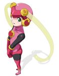  ass blush bodysuit boots flat_chest foreshortening green_eyes leotard muhi11234 pink_bodysuit pink_footwear pink_leotard rockman rockman_exe roll_exe solo thighhighs 