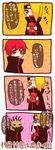  4koma akatsuki_(naruto) akatsuki_uniform blonde_hair blue_eyes blush brown_eyes chibi cloak comic deidara food forehead_protector iwagakure_symbol long_hair male_focus multiple_boys naruto naruto_(series) naruto_shippuuden ninja o_o otoko_no_ko pocky pomx puppet red_hair sasori speech_bubble translated 