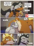 all_fours anal anal_penetration anthro anus armello backsack balls bed big_dom_small_sub bite biting_lip biting_own_lip blonde_hair breasts canid canine canis clenched_teeth comic dialogue dominant duo fox from_behind_position furniture genitals gynomorph hair hi_res hilda_the_huntress ike_marshall intersex intersex/intersex magna_(armello) mammal muscular muscular_intersex nipples on_bed penetration penis perineum realm_royale rear_view sex size_difference speech_bubble tail tail_grab teeth wolf yellow_eyes