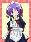  alternate_costume blue_eyes enmaided highres hiiragi_tsukasa lucky_star maid one_eye_closed purple_hair short_hair solo takumi_(rozen_garten) 