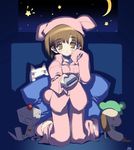  brown_eyes brown_hair controller copyright_request nakamura_takeshi night pajamas remote_control short_hair slippers solo 