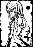  greyscale illusionk kochiya_sanae long_hair monochrome snake solo spot_color touhou yellow_eyes 