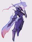  arm_blade armor artist_name ceruledge character_name colored_skin fiery_hair glowing glowing_eyes highres pokemon pokemon_(creature) purple_armor purple_eyes purple_skin red_eyes sakuraiisui simple_background sword weapon white_background 