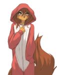 2024 5_fingers absurd_res anthro apogee_(tinygaypirate) brown_eyes brown_hair brown_tail canid canine canis clothed clothing domestic_dog female fingers front_view hair hi_res kigurumi long_tail looking_at_viewer mammal onesie simple_background solo standing tail tinygaypirate white_background