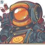  1boy absurdres apex_legends artist_name dated highres humanoid_robot jrpencil one-eyed orange_eyes pathfinder_(apex_legends) portrait robot science_fiction solo waving white_background 