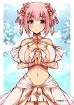  artist_name blue_eyes braided_hair_rings breasts cleavage large_breasts navel own_hands_together pink_hair princess_connect! short_hair virus-g yui_(ceremonial)_(princess_connect!) yui_(princess_connect!) 